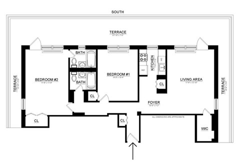 Floor plan for 2 beds, 2 baths, 1100 sqft